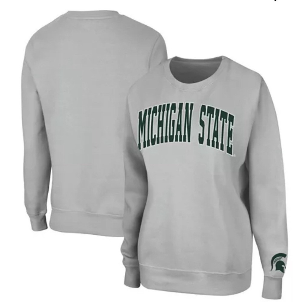 Women's Lrg Colosseum Gray Michigan State Spartans Campanile Pullover Sweatshirt